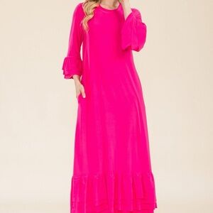 NWT Celeste Pink Ruffled Tiered Long Sleeve Dress Medium